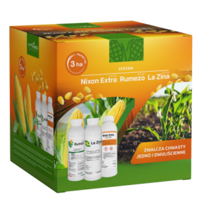 LA ZINA SUPER TRIO PAKIET NA 3HA INNVIGO ZWALCZA CHWASTY JEDNO I DWULIŚCIENNE W KUKURYDZY (NIXON EXTRA 40OD 3X1L, RUMEZO 200SE 3X0,5L, LA ZINA 500SC 2X1L)